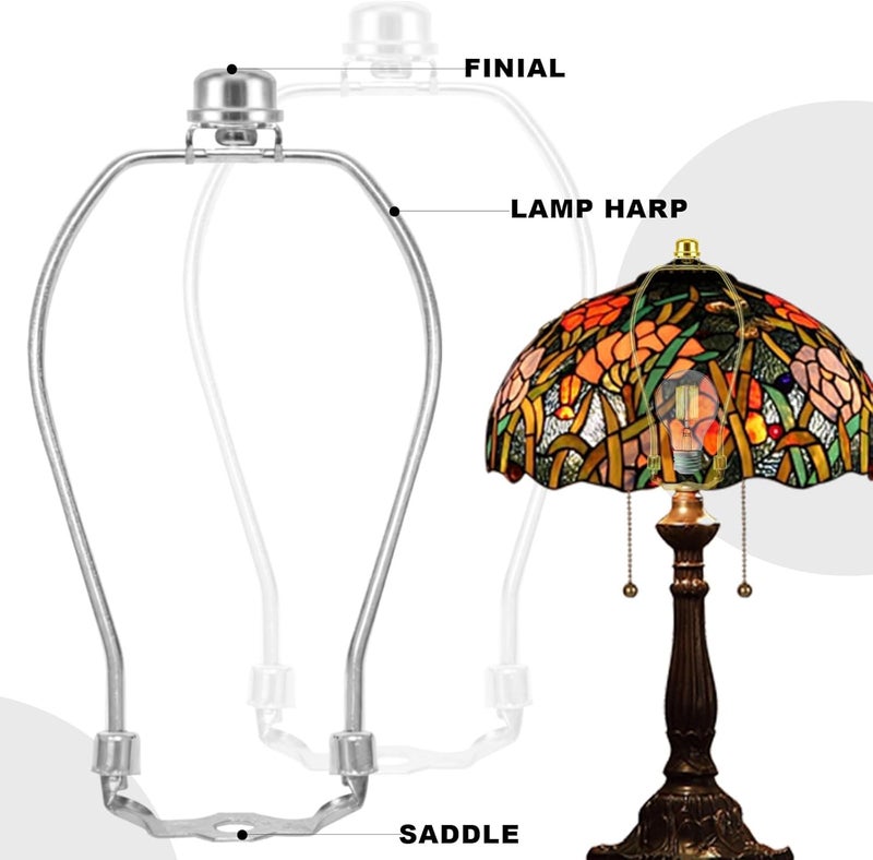 OMOBANU 7 Inch Antique Silver Lamp Shade Harp Holder - Detachable Lamp Shade Holder Replacement with Standard Harp Saddle & Lamps Finials, Metal Decorative Accessories and Parts Repair - Image 4